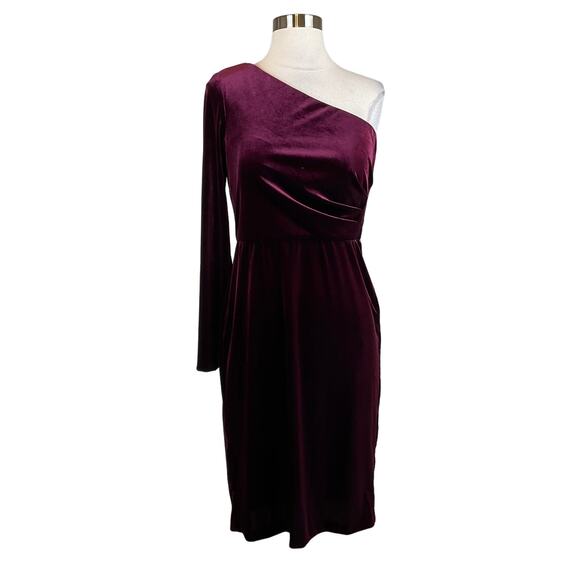 Alex & Eve Women Cocktail Dress Size 12 Burgundy Red Velvet One Shoulder Sheath - Picture 1 of 12